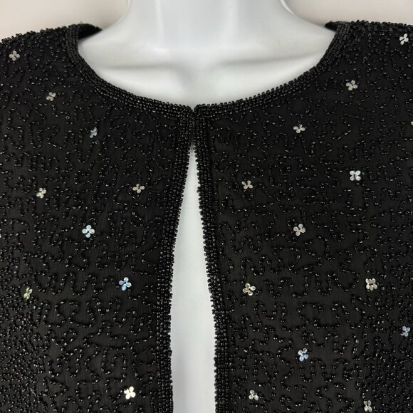 Vintage Black Silk Evening Jacket Heavily Beaded Sequin Formal Event - Picture 3 of 9